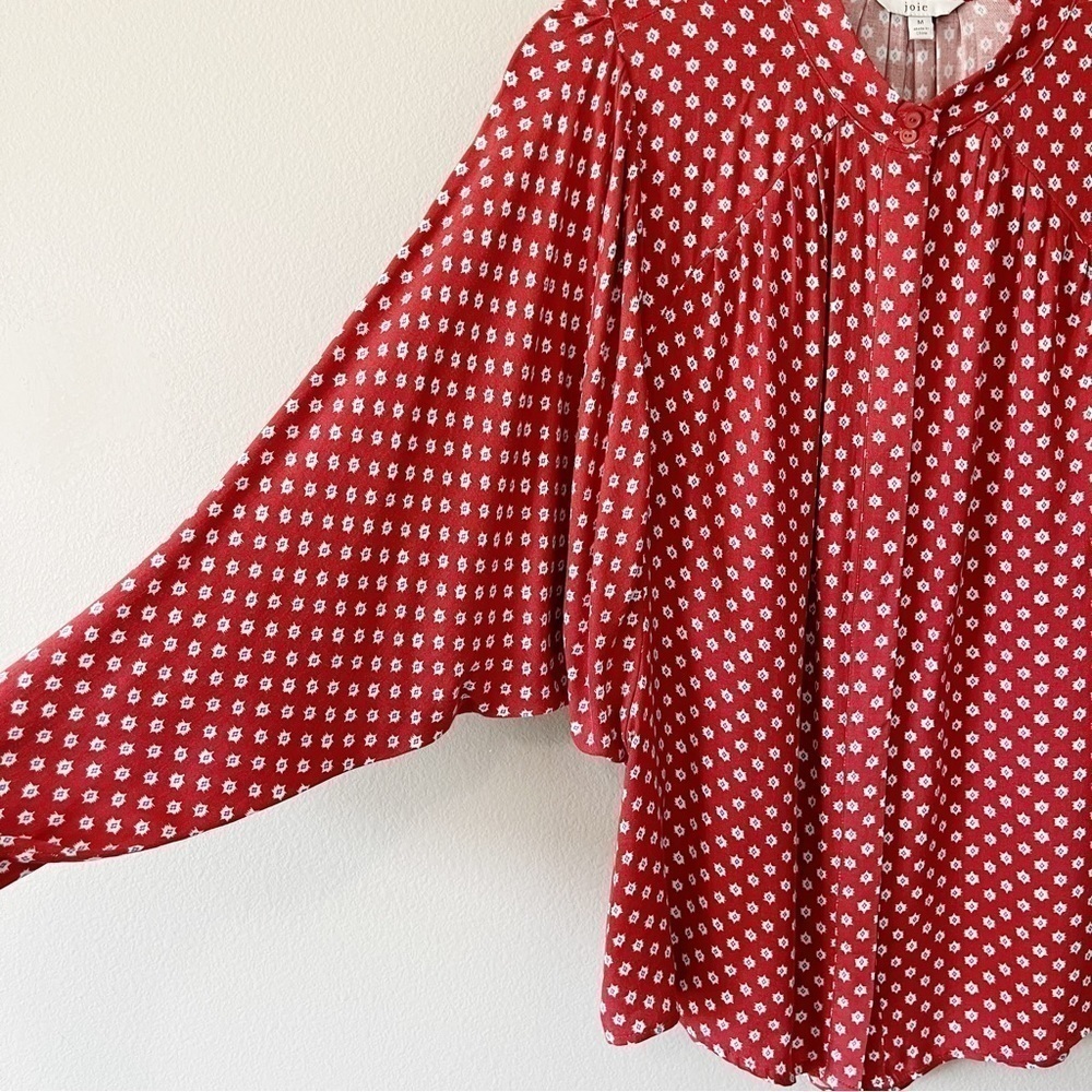 Joie Tangia Red Ikat Print Long Dolman Sleeve Blouse Size Medium Aztec - Picture 9 of 14